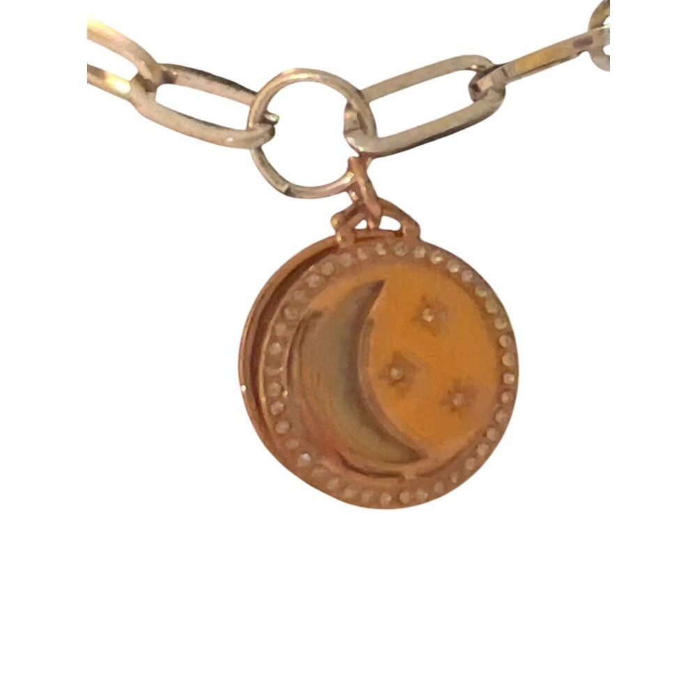 Unwritten Gold Silver Tone Bracelet Chain Link Mother Pearl Crescent Moon 7.5" - Picture 2 of 4